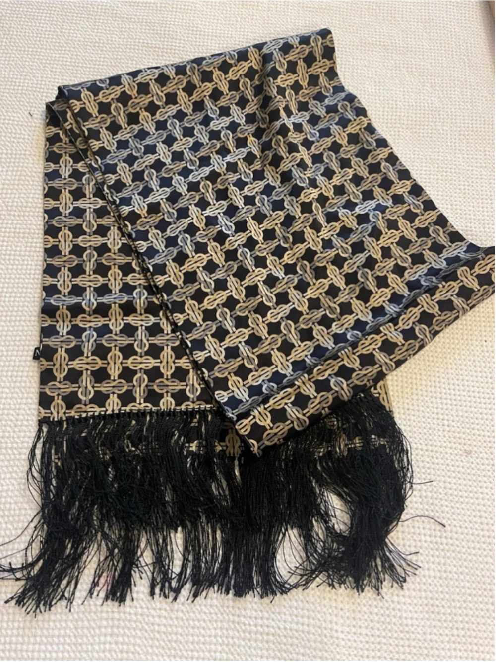 Vintage J & X 100% Silk Tassel Scarf